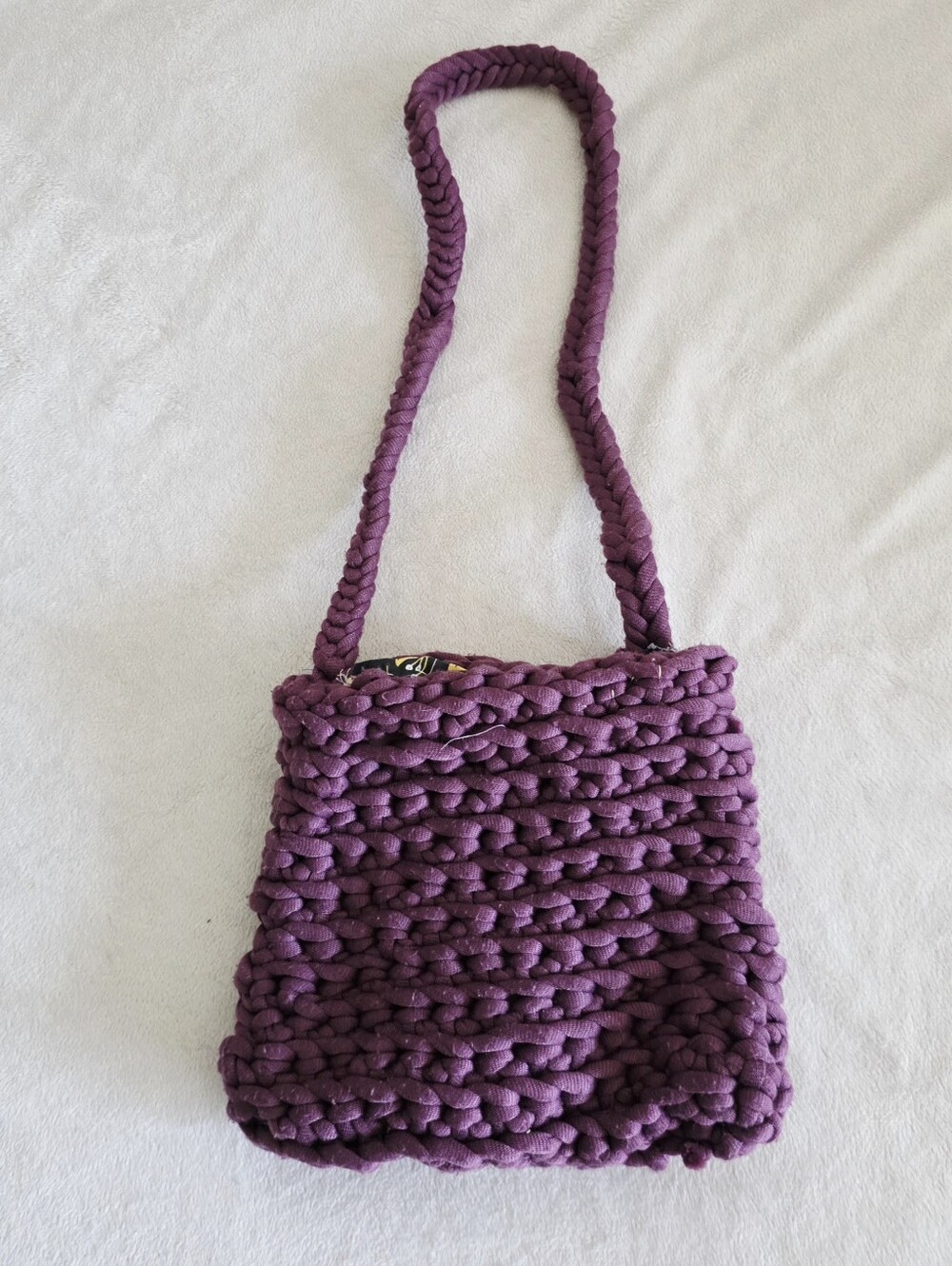 Girls Hand Crochet Chunky Knit Purple Crossbody Bag